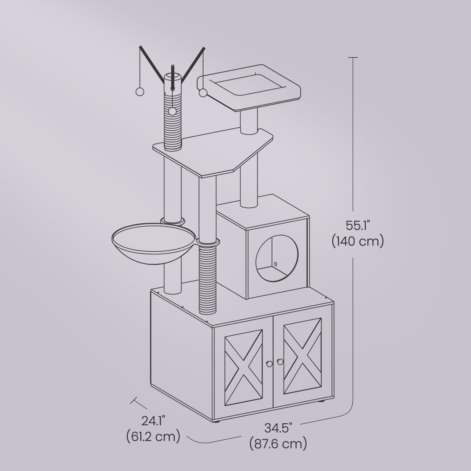 Cat Tree – Wood – Cloud White – Modern Design with Litter Box Enclosure and Scratching Posts