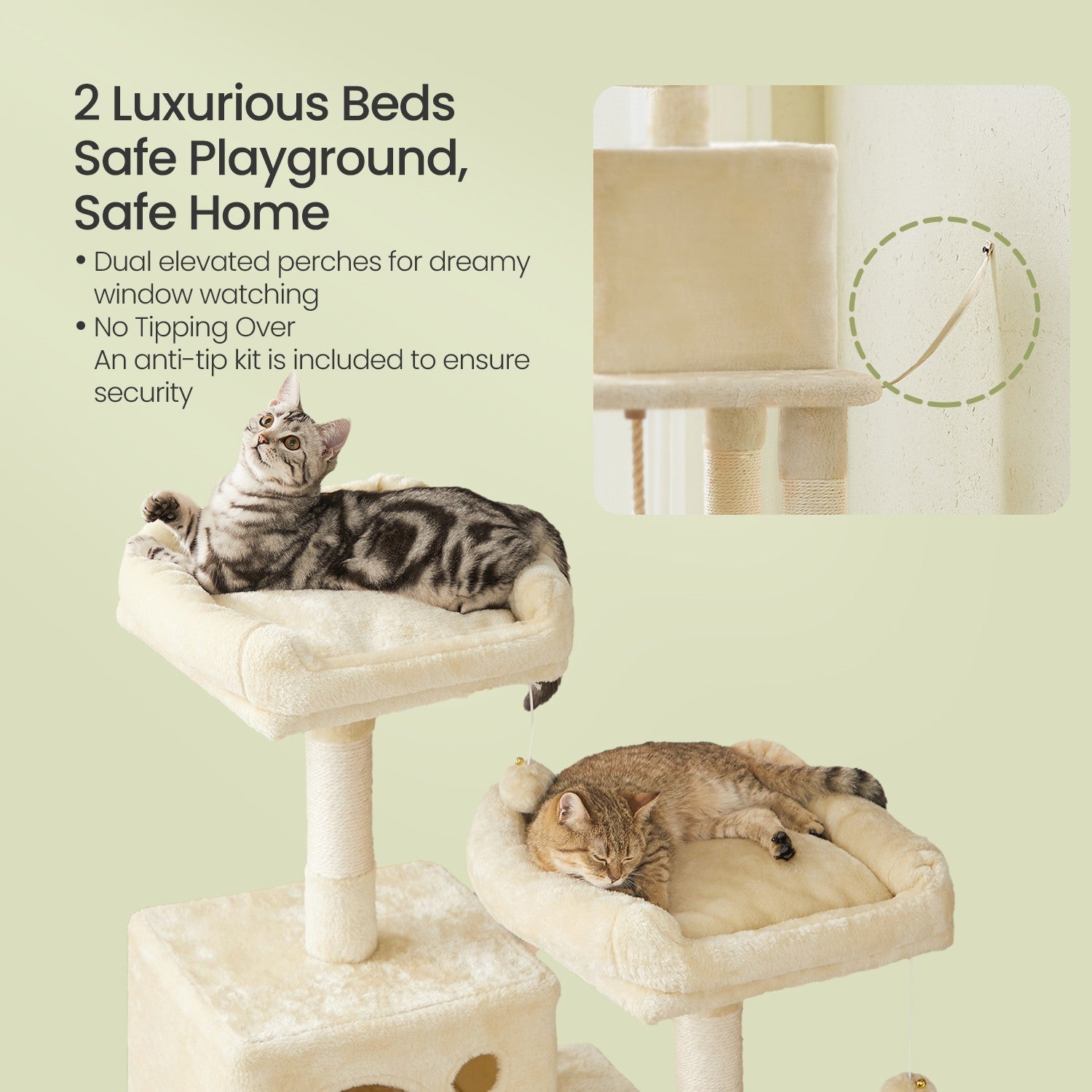 Multi-Level Cat Condo – Engineered Wood – Smoky Gray/Beige/Cream White/Light Gray – 11 Scratching Posts, 2 Perches, Hammock