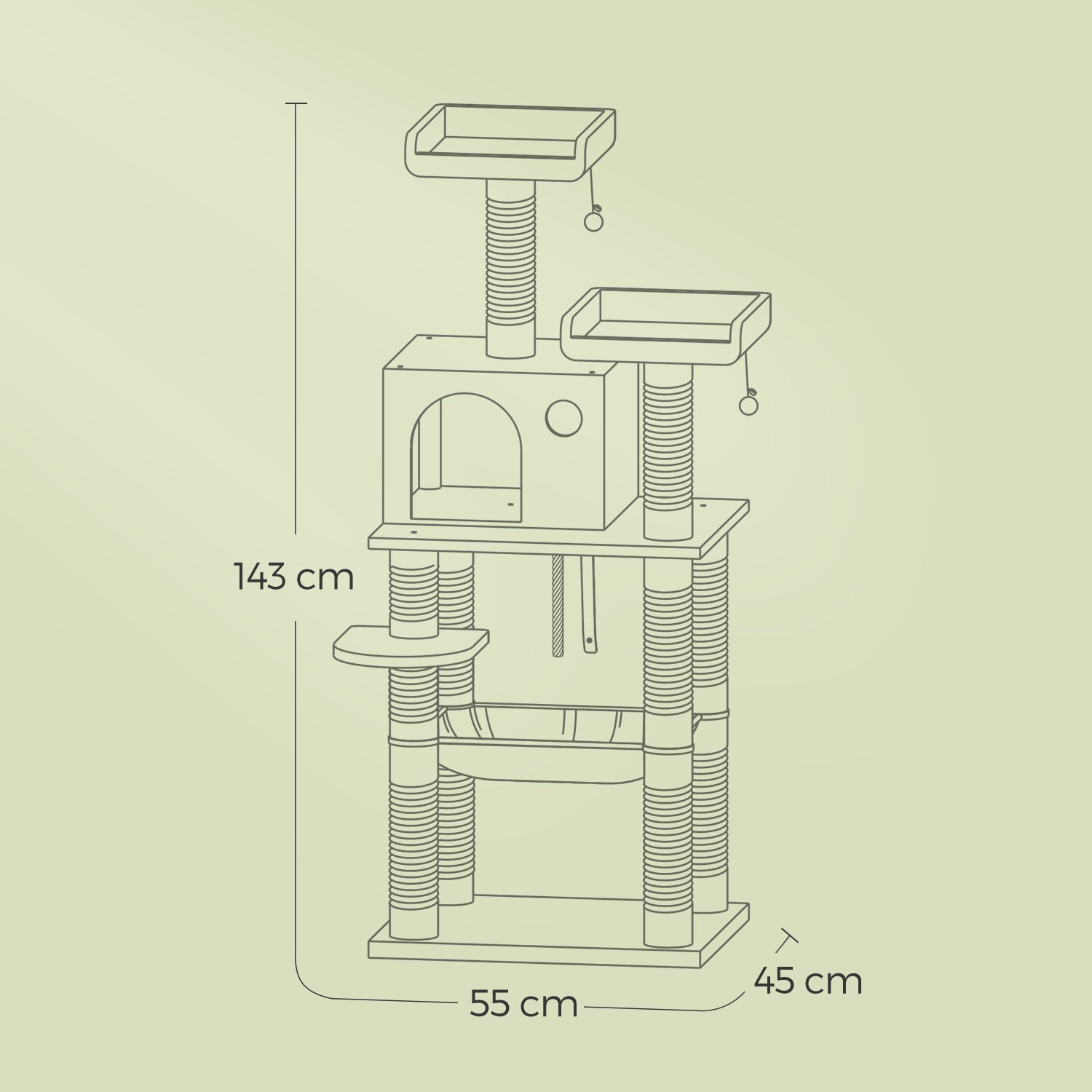 Multi-Level Cat Condo – Engineered Wood – Smoky Gray/Beige/Cream White/Light Gray – 11 Scratching Posts, 2 Perches, Hammock
