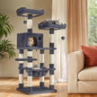Multi-Level Cat Condo – Engineered Wood – Smoky Gray/Beige/Cream White/Light Gray – 11 Scratching Posts, 2 Perches, Hammock