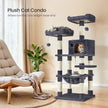 Multi-Level Cat Condo – Engineered Wood – Smoky Gray/Beige/Cream White/Light Gray – 11 Scratching Posts, 2 Perches, Hammock