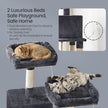 Multi-Level Cat Condo – Engineered Wood – Smoky Gray/Beige/Cream White/Light Gray – 11 Scratching Posts, 2 Perches, Hammock
