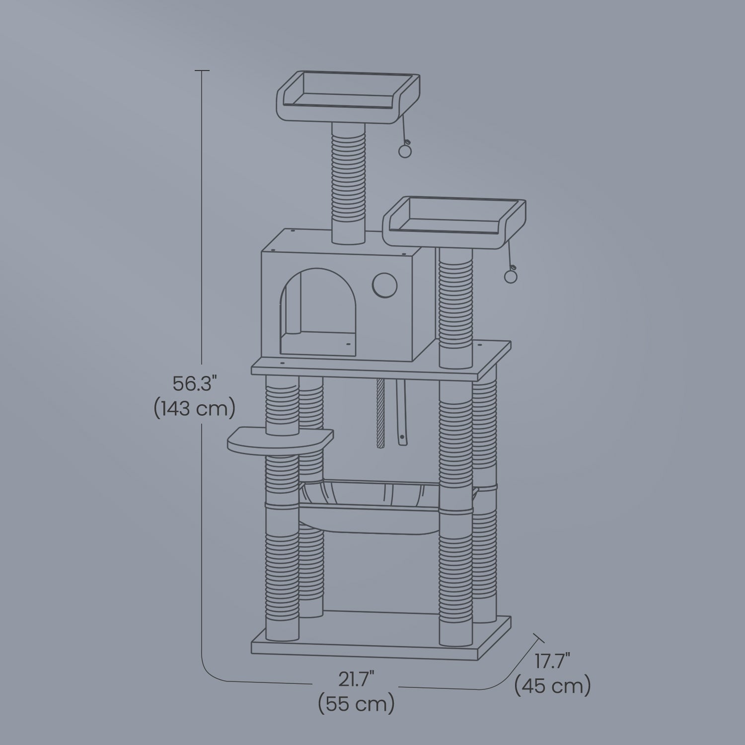 Multi-Level Cat Condo – Engineered Wood – Smoky Gray/Beige/Cream White/Light Gray – 11 Scratching Posts, 2 Perches, Hammock