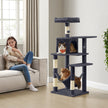 Multi-Level Cat Tree – Engineered Wood – Light Gray/Smoky Gray/Beige/Cream White – Featuring 4 Scratching Posts, 2 Perches, and Hammock