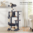 Multi-Level Cat Tree – Engineered Wood – Light Gray/Smoky Gray/Beige/Cream White – Featuring 4 Scratching Posts, 2 Perches, and Hammock