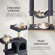 Multi-Level Cat Tree – Engineered Wood – Light Gray/Smoky Gray/Beige/Cream White – Featuring 4 Scratching Posts, 2 Perches, and Hammock