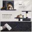 Multi-Level Cat Tree – Engineered Wood – Light Gray/Smoky Gray/Beige/Cream White – Featuring 4 Scratching Posts, 2 Perches, and Hammock