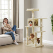 Multi-Level Cat Tree – Engineered Wood – Light Gray/Smoky Gray/Beige/Cream White – Featuring 4 Scratching Posts, 2 Perches, and Hammock