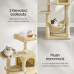 Multi-Level Cat Tree – Engineered Wood – Light Gray/Smoky Gray/Beige/Cream White – Featuring 4 Scratching Posts, 2 Perches, and Hammock