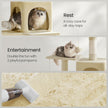 Multi-Level Cat Tree – Engineered Wood – Light Gray/Smoky Gray/Beige/Cream White – Featuring 4 Scratching Posts, 2 Perches, and Hammock