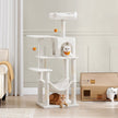 Multi-Level Cat Tree – Engineered Wood – Light Gray/Smoky Gray/Beige/Cream White – Featuring 4 Scratching Posts, 2 Perches, and Hammock
