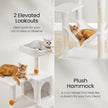 Multi-Level Cat Tree – Engineered Wood – Light Gray/Smoky Gray/Beige/Cream White – Featuring 4 Scratching Posts, 2 Perches, and Hammock