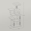 Multi-Level Cat Tree – Engineered Wood – Light Gray/Smoky Gray/Beige/Cream White – Featuring 4 Scratching Posts, 2 Perches, and Hammock