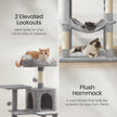 Cat Condo – Plush Fabric – Light Grey – Multi-Level with Scratching Posts and Perches