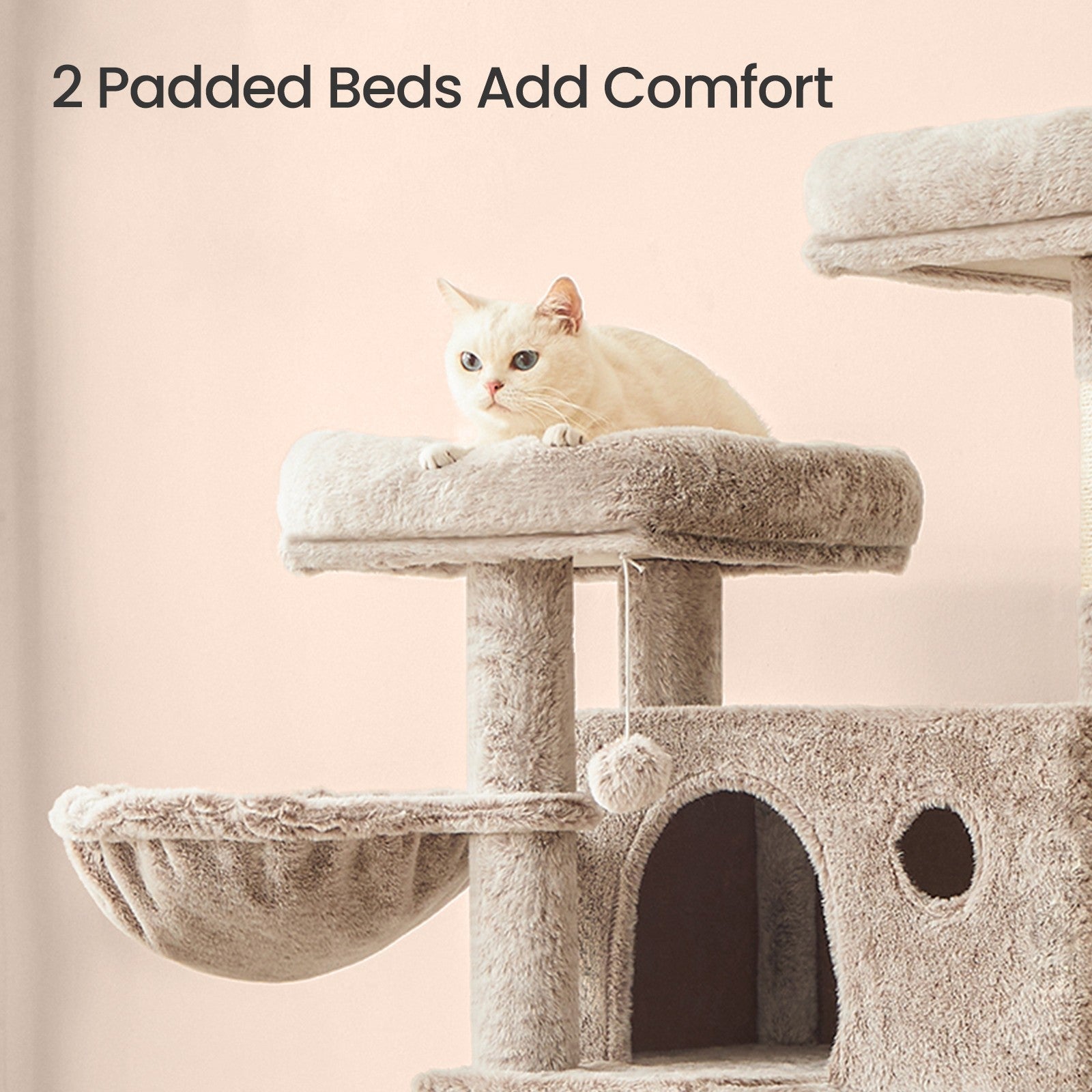 Cat Condo – Plush Fabric – Gradient Brown – Ultra-Soft with Sisal Posts