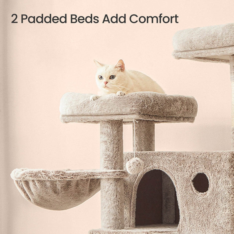Cat Condo – Plush Fabric – Gradient Brown – Ultra-Soft with Sisal Posts
