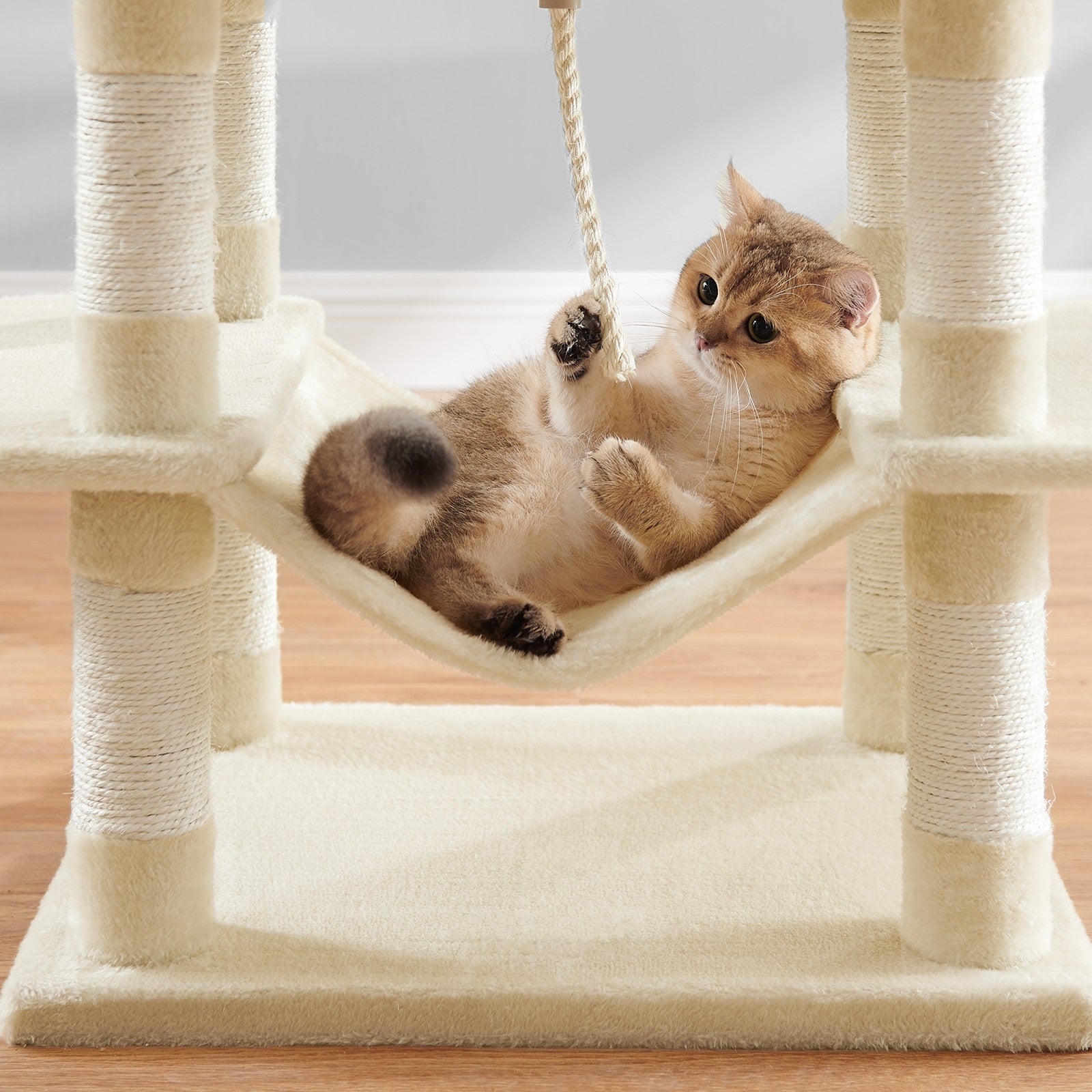 Large Cat Tree – Engineered Wood – Smoky Gray/Light Gray/Beige/Ink Black/Cream White – 13 Scratching Posts, 2 Perches, Hammock