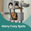 Large Cat Tree – Engineered Wood – Dark Gray/Sand Beige/Dove Gray – Multi-Level with 2 Caves and 5 Scratching Posts