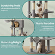 Large Cat Tree – Engineered Wood – Dark Gray/Sand Beige/Dove Gray – Multi-Level with 2 Caves and 5 Scratching Posts
