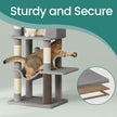 Large Cat Tree – Engineered Wood – Dark Gray/Sand Beige/Dove Gray – Multi-Level with 2 Caves and 5 Scratching Posts