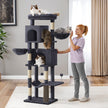 Large Cat Tree – Engineered Wood – Dark Gray/Sand Beige/Dove Gray – Multi-Level with 2 Caves and 5 Scratching Posts