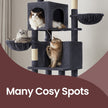 Large Cat Tree – Engineered Wood – Dark Gray/Sand Beige/Dove Gray – Multi-Level with 2 Caves and 5 Scratching Posts