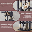 Large Cat Tree – Engineered Wood – Dark Gray/Sand Beige/Dove Gray – Multi-Level with 2 Caves and 5 Scratching Posts