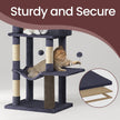 Large Cat Tree – Engineered Wood – Dark Gray/Sand Beige/Dove Gray – Multi-Level with 2 Caves and 5 Scratching Posts
