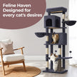 Large Cat Tree – Engineered Wood – Dark Gray/Sand Beige/Dove Gray – Multi-Level with 2 Caves and 5 Scratching Posts