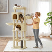 Large Cat Tree – Engineered Wood – Dark Gray/Sand Beige/Dove Gray – Multi-Level with 2 Caves and 5 Scratching Posts