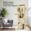 Large Cat Tree – Engineered Wood – Dark Gray/Sand Beige/Dove Gray – Multi-Level with 2 Caves and 5 Scratching Posts
