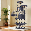 Cat Tree Tower – MDF & Faux Fleece – Dark Grey – Includes 13 Scratching Posts, 2 Perches, and Hammock