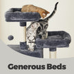Cat Tree Tower – MDF & Faux Fleece – Dark Grey – Includes 13 Scratching Posts, 2 Perches, and Hammock