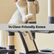 Cat Tree Tower – MDF & Faux Fleece – Dark Grey – Includes 13 Scratching Posts, 2 Perches, and Hammock