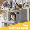 XL Cat Tree Tower – Wood & Fabric – Light Grey – 13 Scratching Posts, 2 Perches, Hammock for Multi-Cat Households