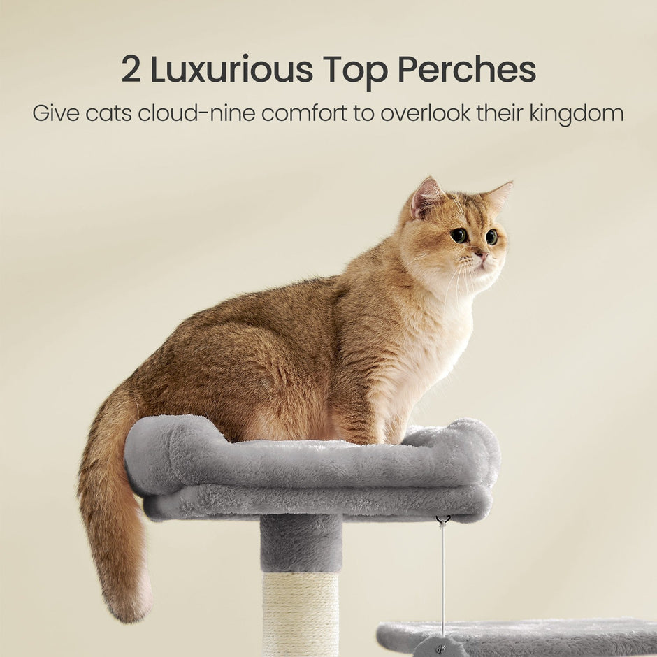 Cat Tree – Plush – Light Gray – 155 cm Multi-Level Cat Condo for Indoor Cats