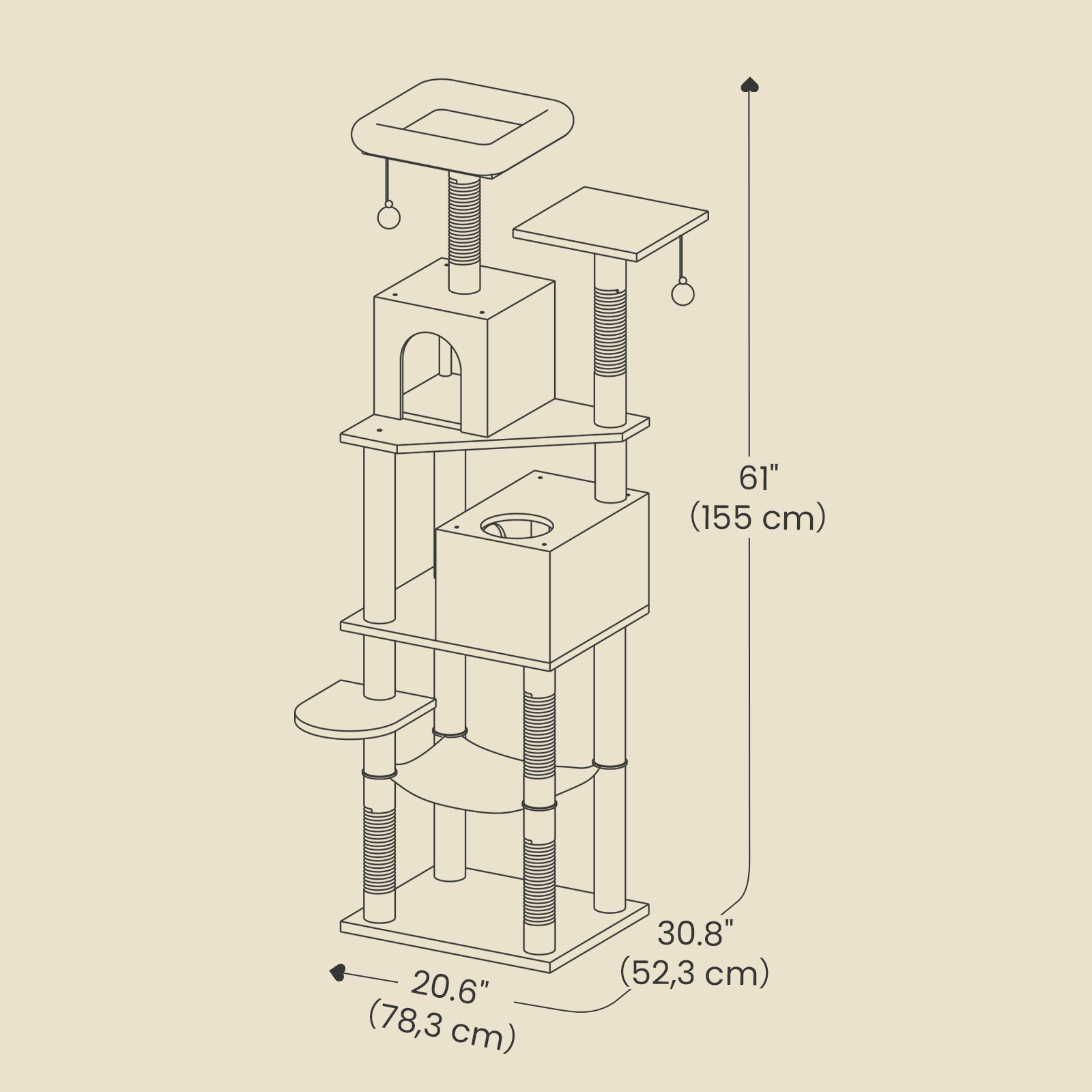 Cat Tree – Plush – Light Gray – 155 cm Multi-Level Cat Condo for Indoor Cats