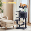 Multi-Level Cat Tree – Engineered Wood – Light Gray/Smoky Gray/Beige/Cream White – Includes 4 Scratching Posts and Hammock