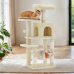 Multi-Level Cat Tree – Engineered Wood – Light Gray/Smoky Gray/Beige/Cream White – Includes 4 Scratching Posts and Hammock