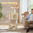 Multi-Level Cat Tree – Engineered Wood – Light Gray/Smoky Gray/Beige/Cream White – Includes 4 Scratching Posts and Hammock