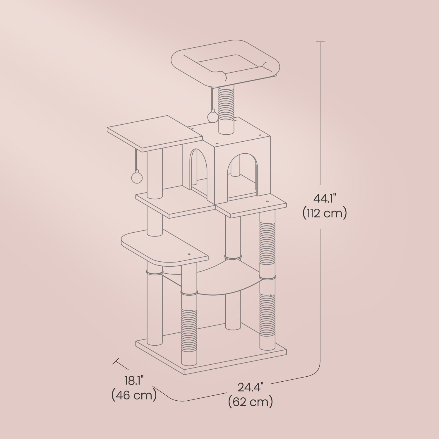 Multi-Level Cat Tree – Engineered Wood – Light Gray/Smoky Gray/Beige/Cream White – Includes 4 Scratching Posts and Hammock