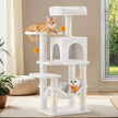 Multi-Level Cat Tree – Engineered Wood – Light Gray/Smoky Gray/Beige/Cream White – Includes 4 Scratching Posts and Hammock