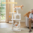 Multi-Level Cat Tree – Engineered Wood – Light Gray/Smoky Gray/Beige/Cream White – Includes 4 Scratching Posts and Hammock