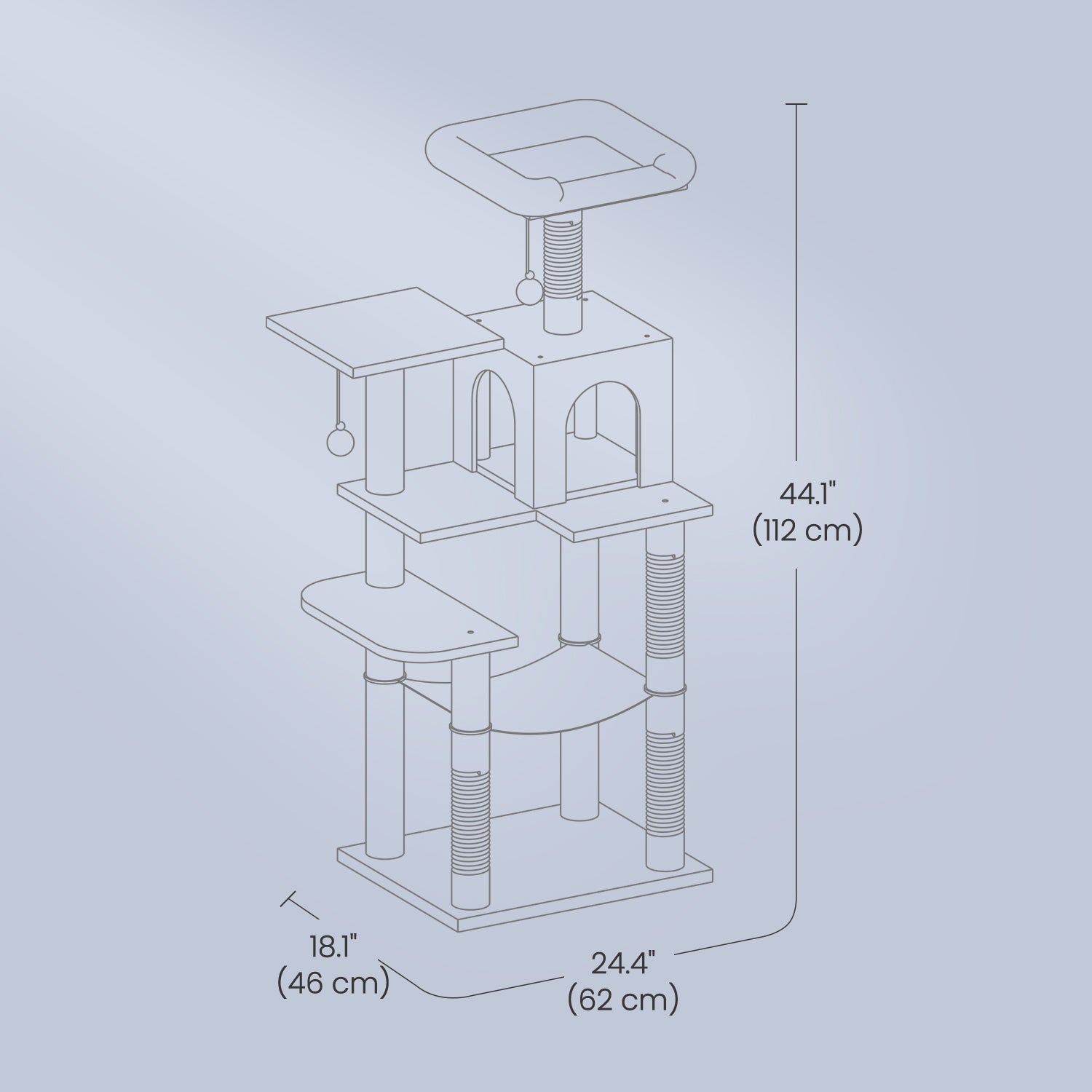 Multi-Level Cat Tree – Engineered Wood – Light Gray/Smoky Gray/Beige/Cream White – Includes 4 Scratching Posts and Hammock