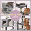 Multi-Level Cat Tree – Engineered Wood – Light Gray/Smoky Gray/Beige/Cream White – Includes 4 Scratching Posts and Hammock