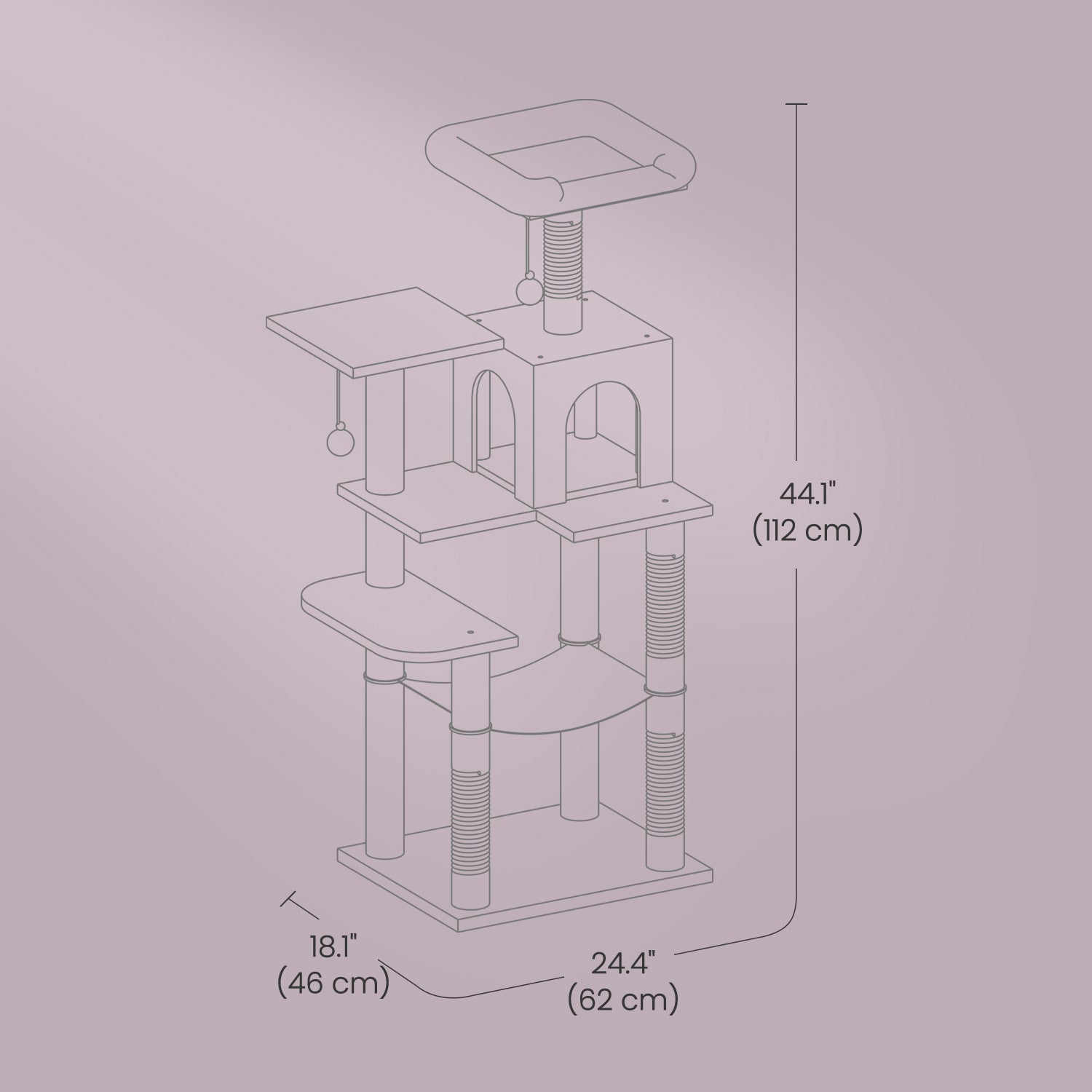 Multi-Level Cat Tree – Engineered Wood – Light Gray/Smoky Gray/Beige/Cream White – Includes 4 Scratching Posts and Hammock