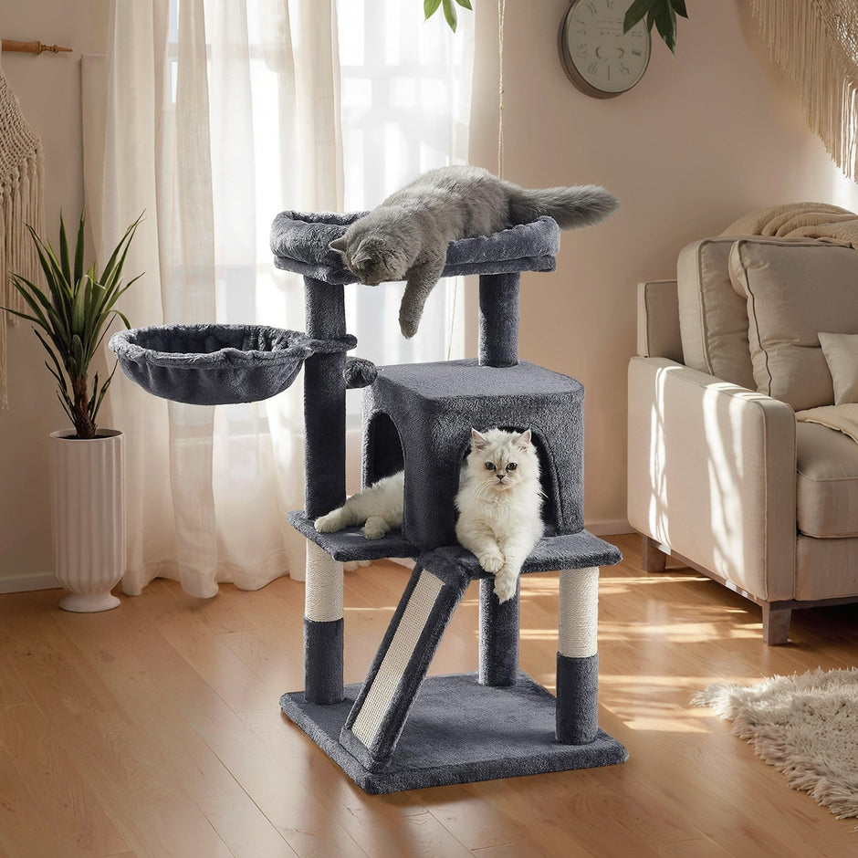 Cat Tree – Engineered Wood – Light Grey – Widened Perch for Large Cats