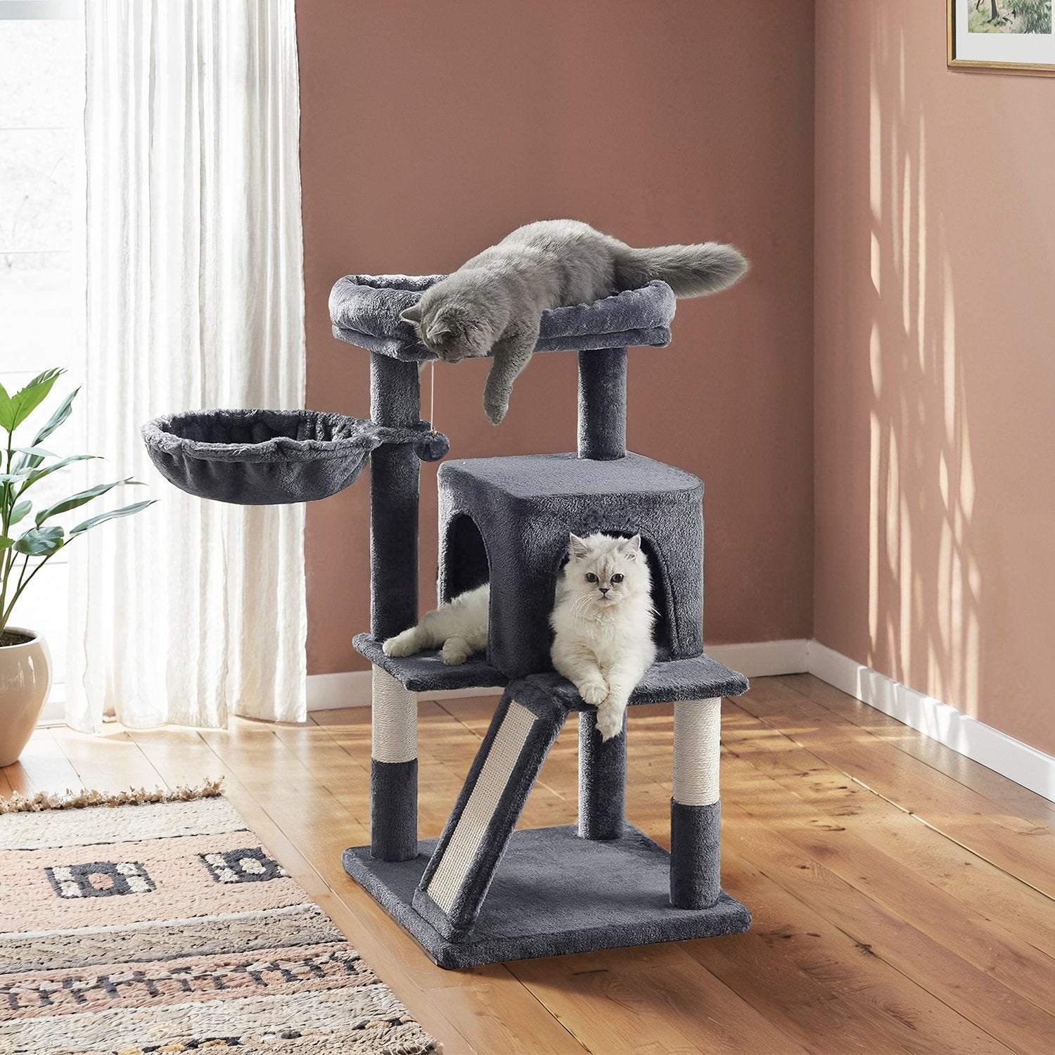 Cat Tree – Engineered Wood – Light Grey – Widened Perch for Large Cats