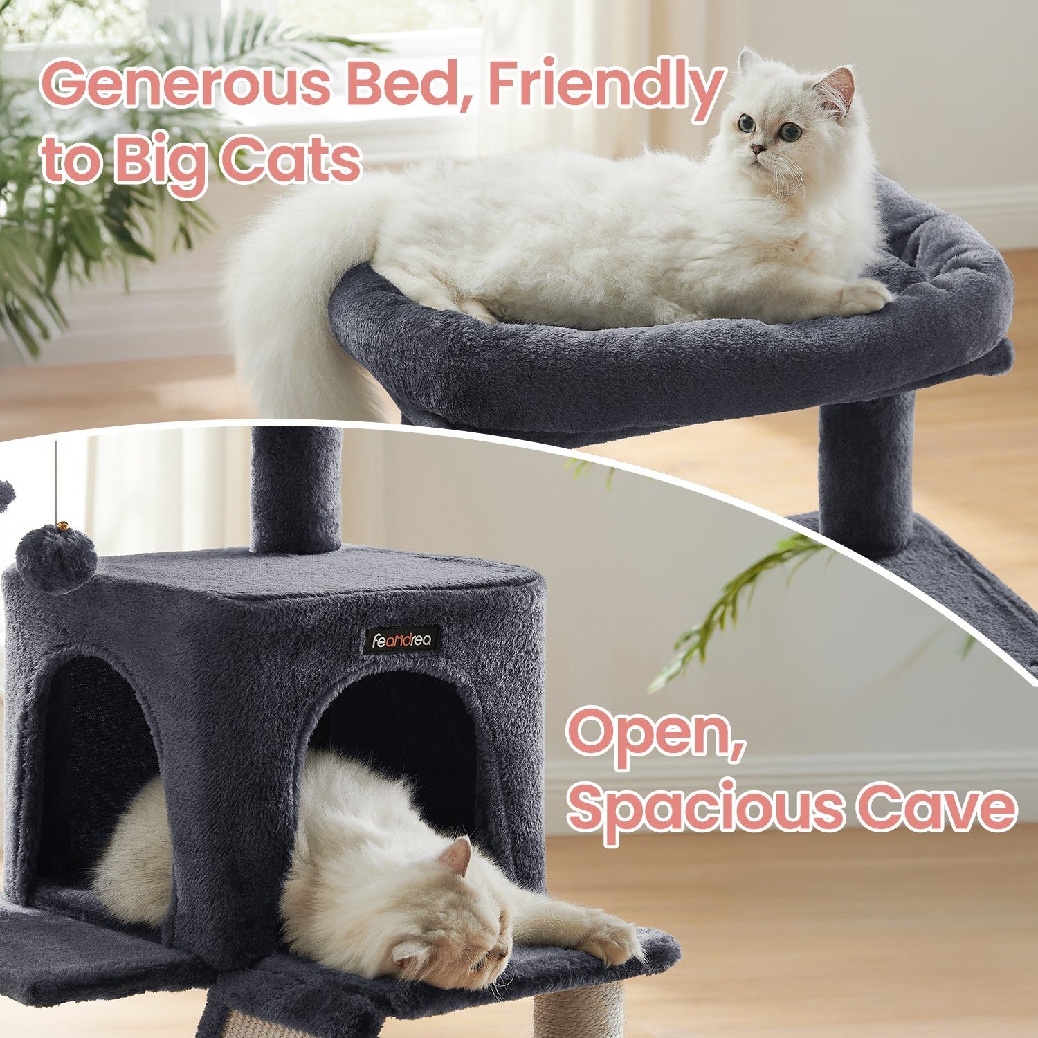 Cat Tree – Engineered Wood – Light Grey – Widened Perch for Large Cats