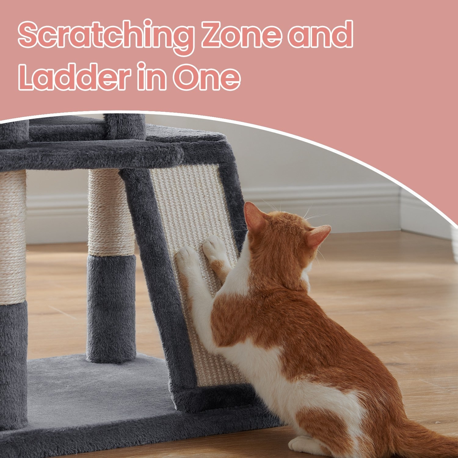 Cat Tree – Engineered Wood – Light Grey – Widened Perch for Large Cats